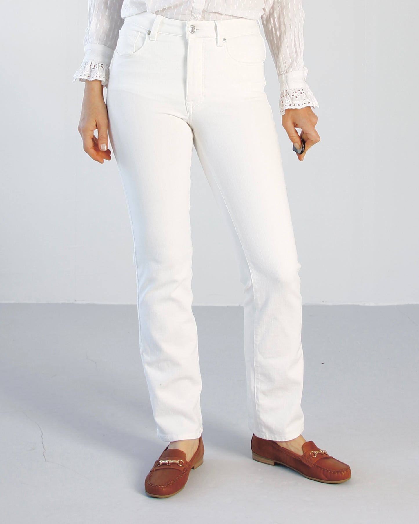 Vilma White Jeans - Dame - Straight leg  - High waist - Stretchy